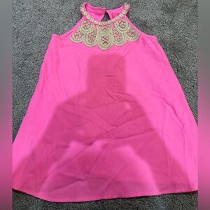 Pink Sleeveless Kids Dress with Gold Accents